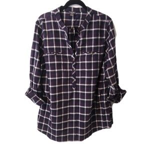 Eddie Bauer Purple Plaid Button Blouse